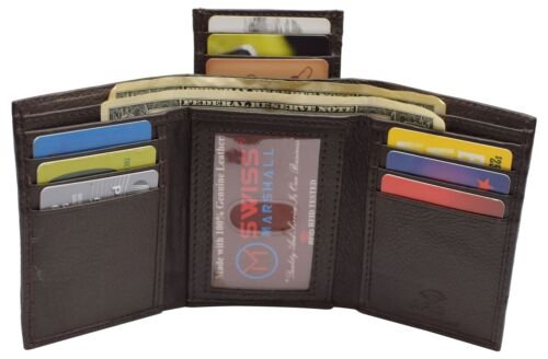 Men's Wallet RFID Genuine Leather Trifold with ID Window and Removable Card Slot - Picture 4 of 6
