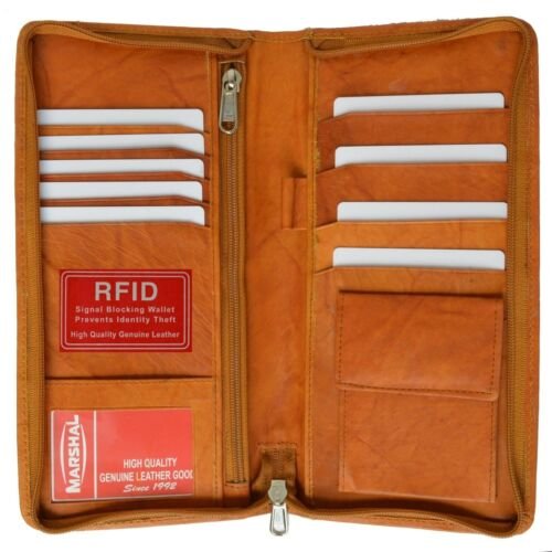 Black RFID Blocking Leather Passport Holder Wallet Organizer Credit Card Marshal - Picture 12 of 14