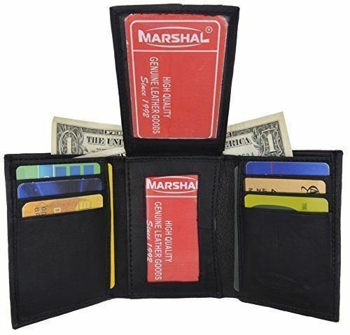 Men's Lambskin Leather Trifold Center Flap Double ID Credit Card Holder Wallet