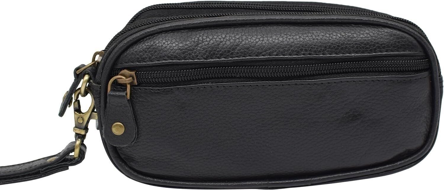 Marshal Wallet Black Genuine Leather Double Zippered Glasses Case Phone...