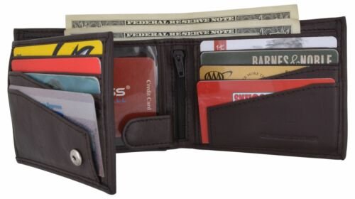 RFID-blockierende Geldbörsen für Männer Leder Kreditkarte Geldbörse 2 Ausweisfenster & S - Bild 10 von 10
