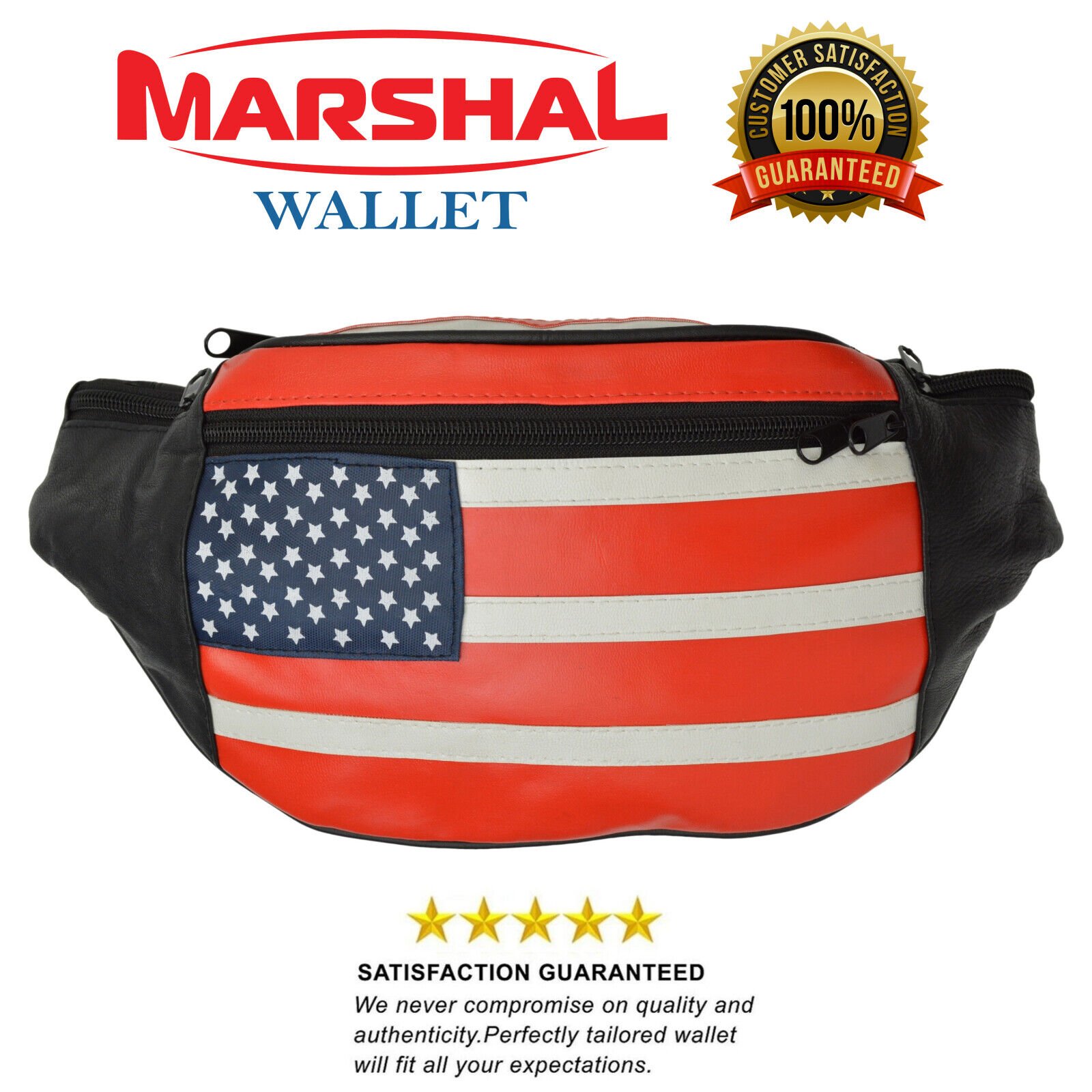 USA Flag Leather Waist Fanny Pack Belt Bag Pouch Travel Hip Purse Men Women