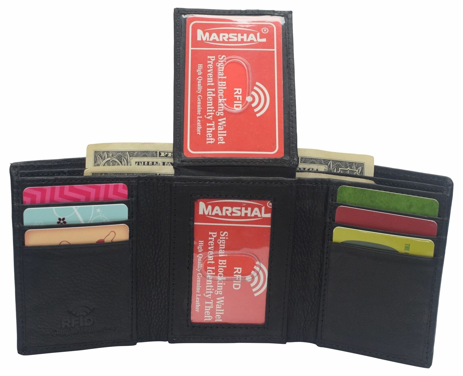 Genuine Leather Trifold Wallets For Men - Mens Wallet With 2 Flip-Up ID Windows