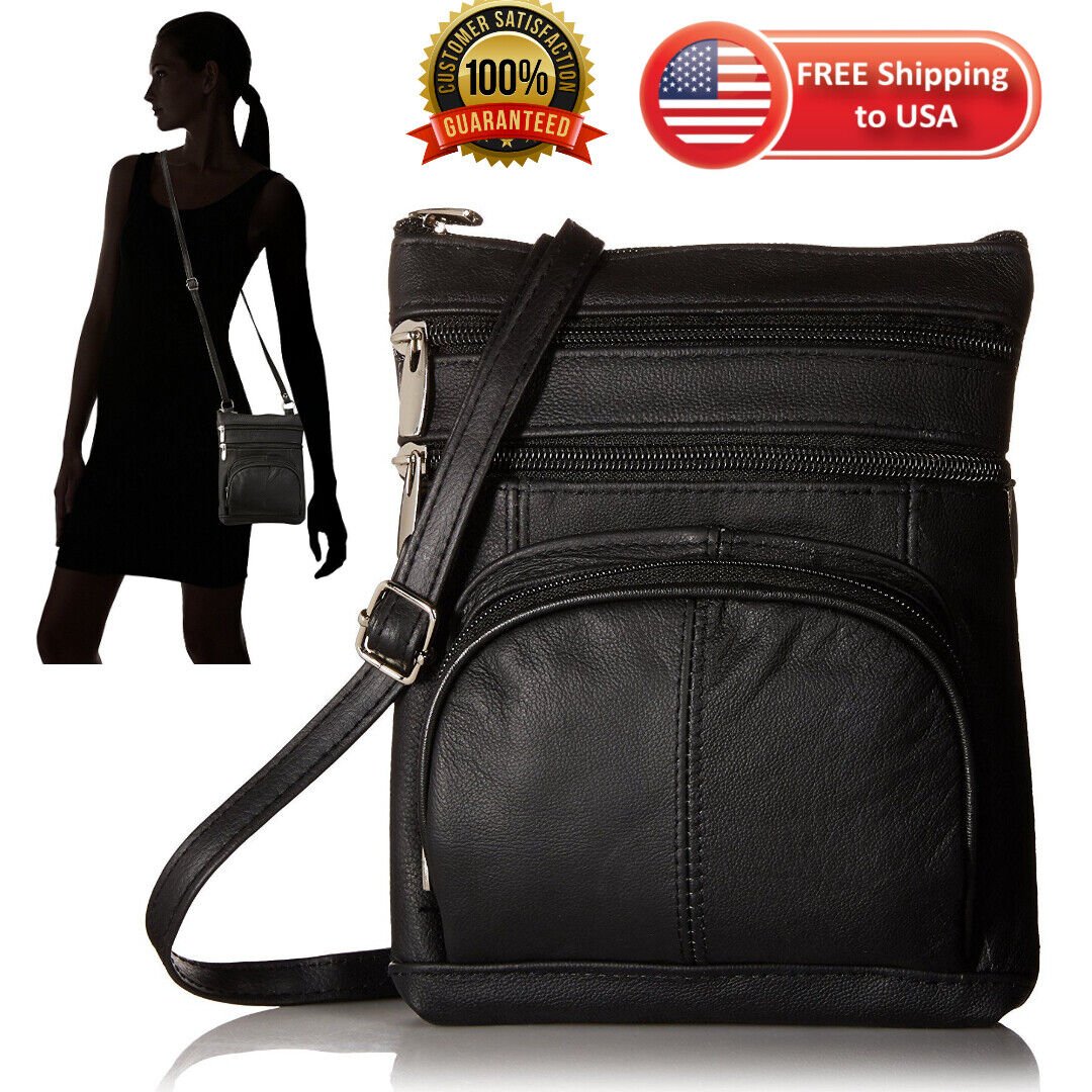 Real Leather Shoulder Bag Handbag Purse Cross Body Organizer Smart Phone Pockets