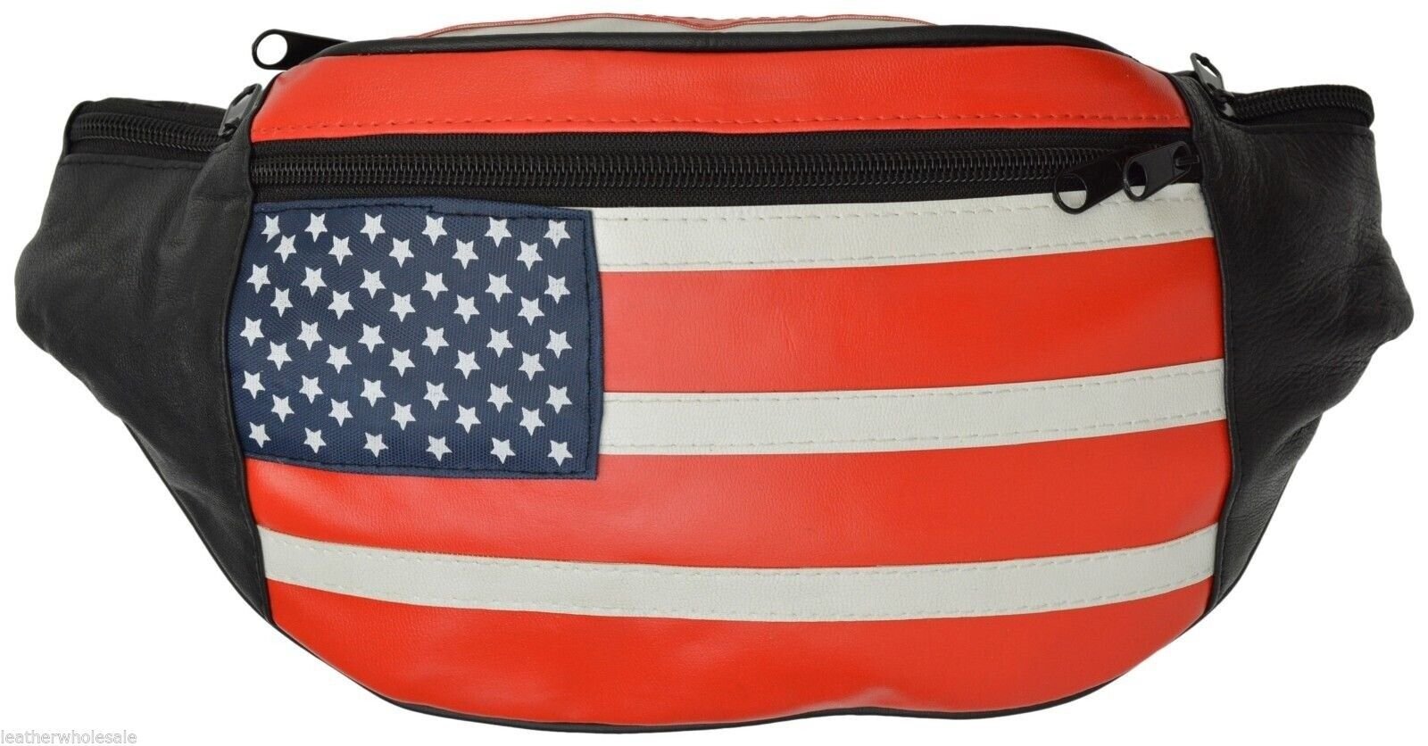 USA Flag Fanny Pack Stars & Stripes Belt Bag Travel Purse Waist Bag Real Leather