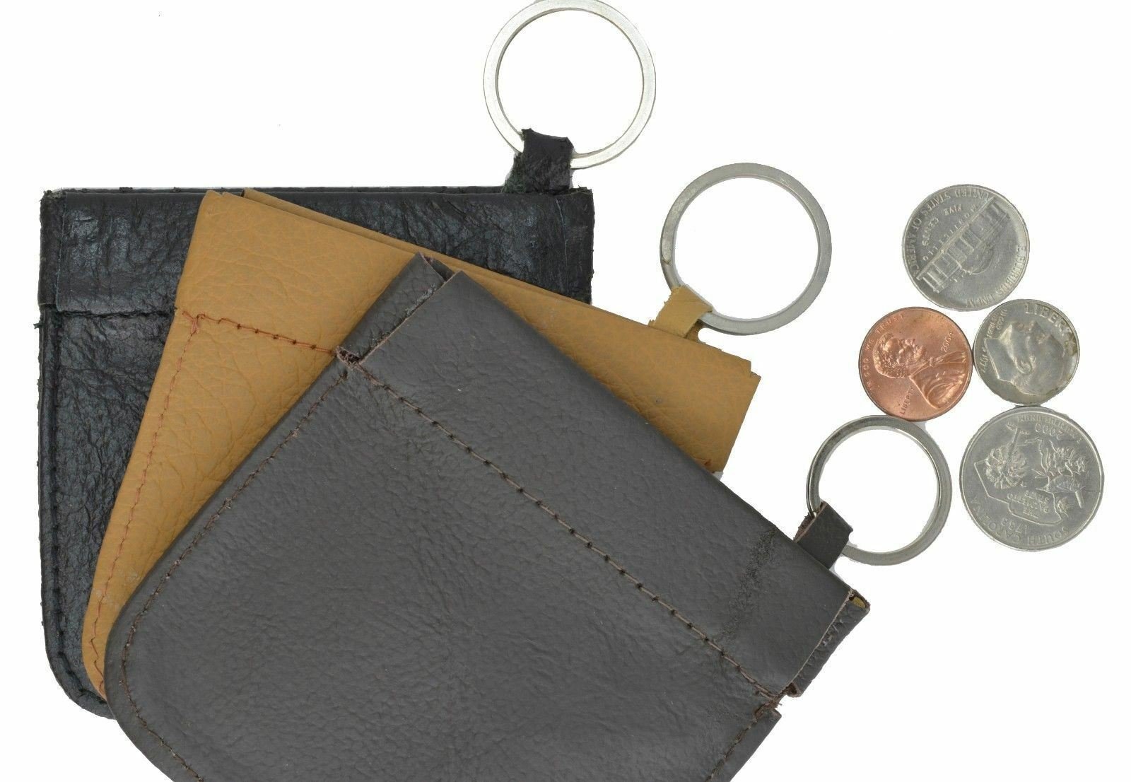 New Small Squeeze Leather Change Coin Money Purse W/ Key Ring Gift
