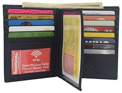 Marshal Bifold Genuine Leather RFID Blocking Wallet For Men Card Slots, 2 Bill Compartments, ID Windows, Money, (Cazoro Brown)