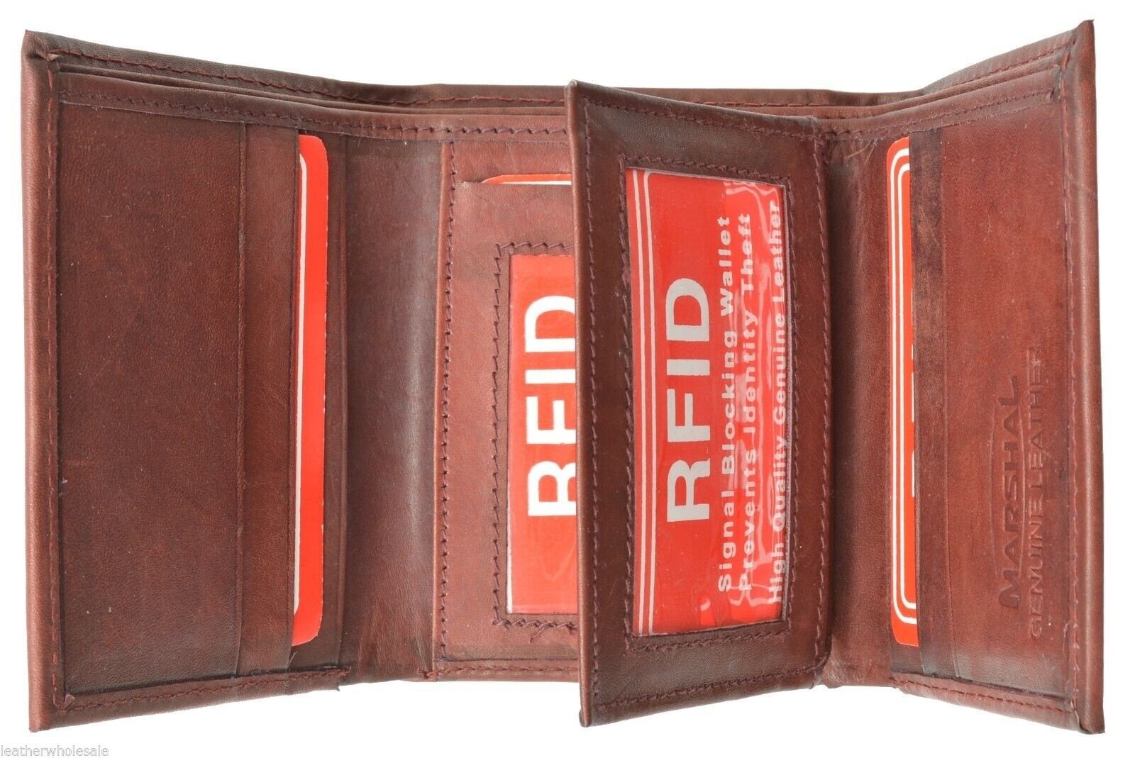 RFID Security Safe Block MEN's Leather ID Plain TRIFOLD ID Card WALLET !MARSHAL!