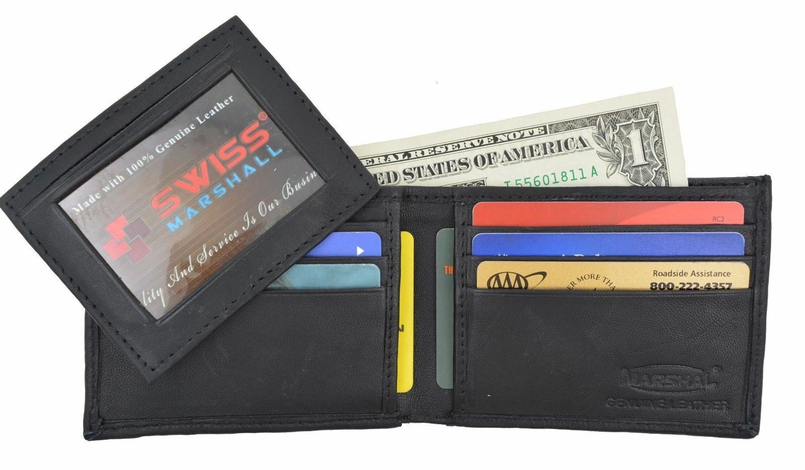 Mens Genuine Leather Removable 2 ID Window Flap Credit Card Holder Bifold Wallet