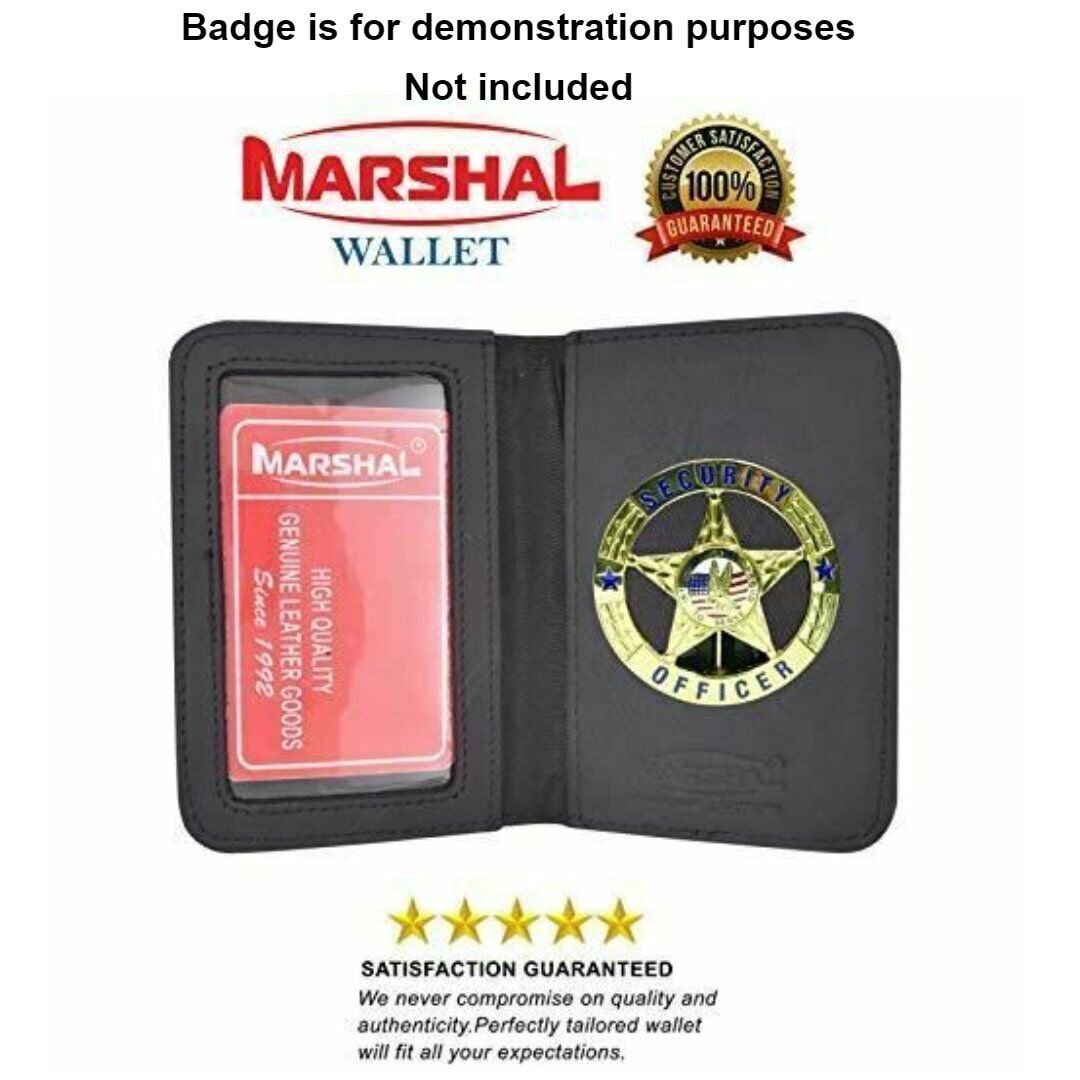 Leather Universal Law Enforcement Bifold Badge Holder Wallet Case - Round