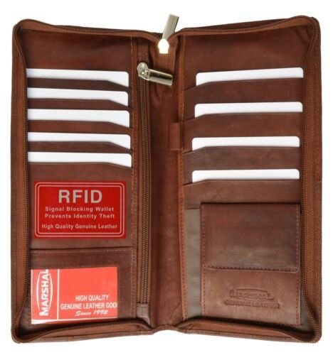 Black RFID Blocking Leather Passport Holder Wallet Organizer Credit Card Marshal - Picture 9 of 14