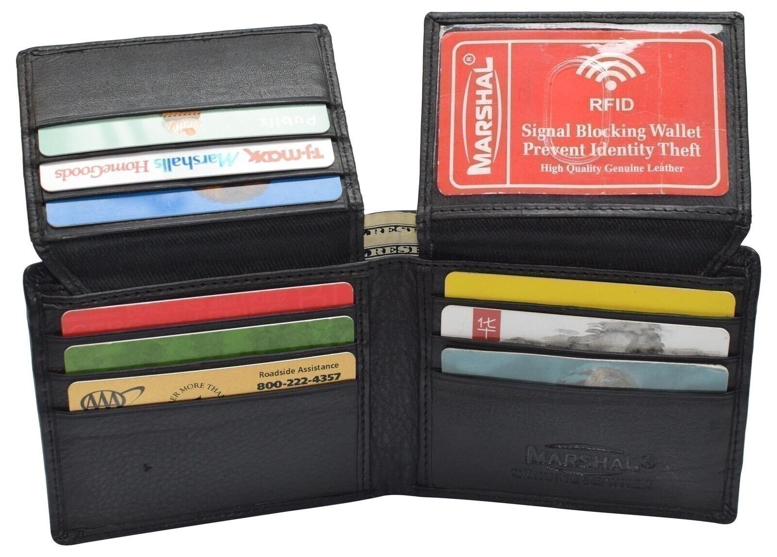Mens Leather Multi Card Bifold with Double Flip-up 3 Id Windows RFID Blocking