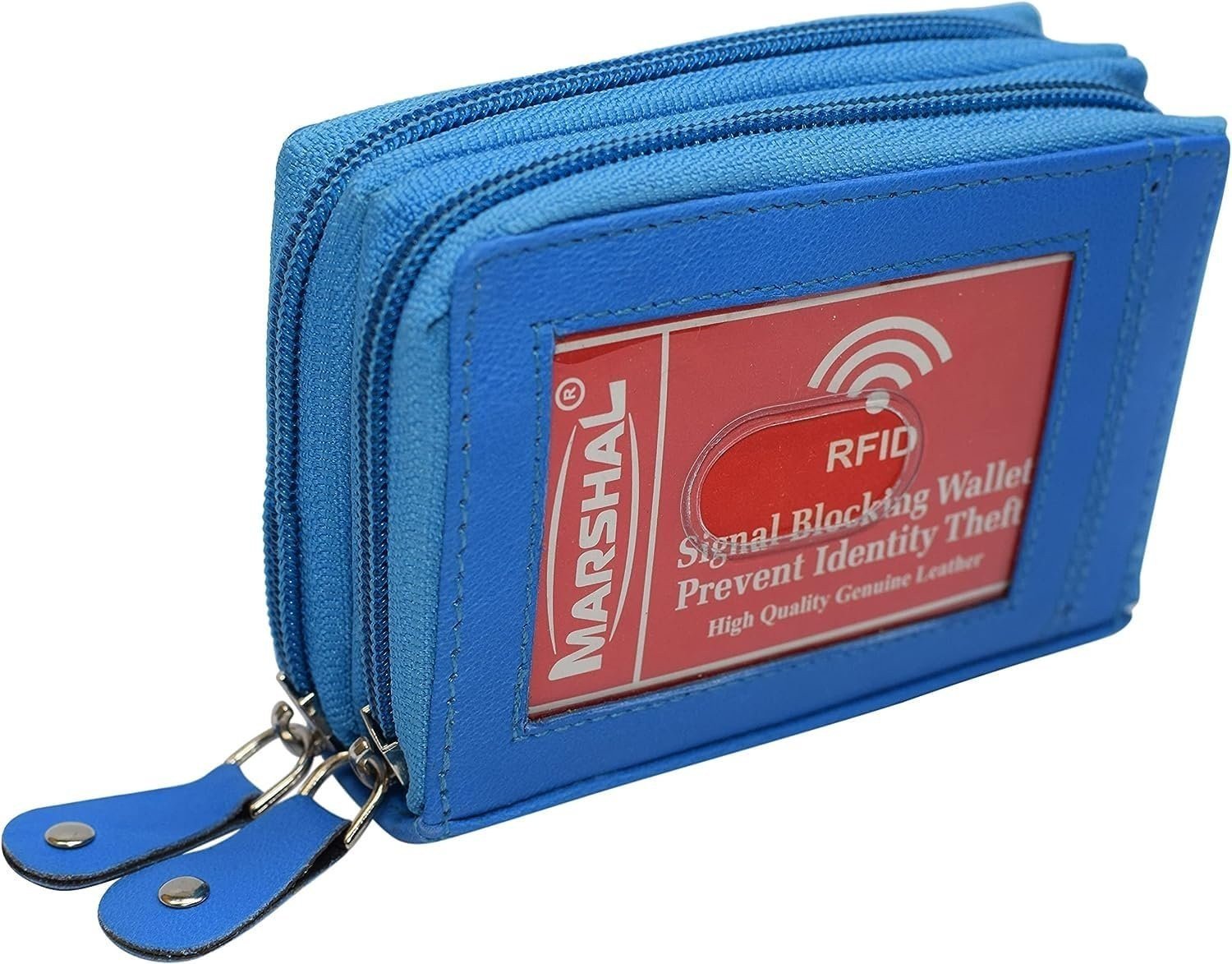 MARSHAL Genuine Leather Credit Card Holder Wallet Accordion Double Zipper...