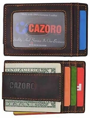 CAZORO Herren Leder Geldklammer Magnet Vordertasche Geldbörse schmale Personalausweis Etui - Bild 9 von 12