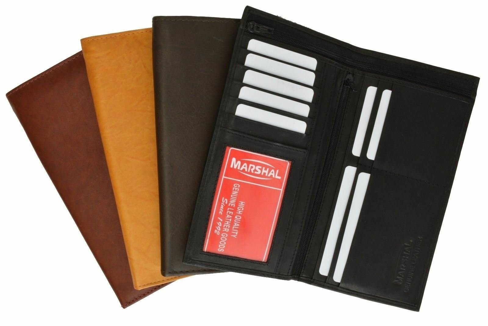 Mens Bifold Wallet Long Leather Purse Cash Credit Cards Check Book Holder