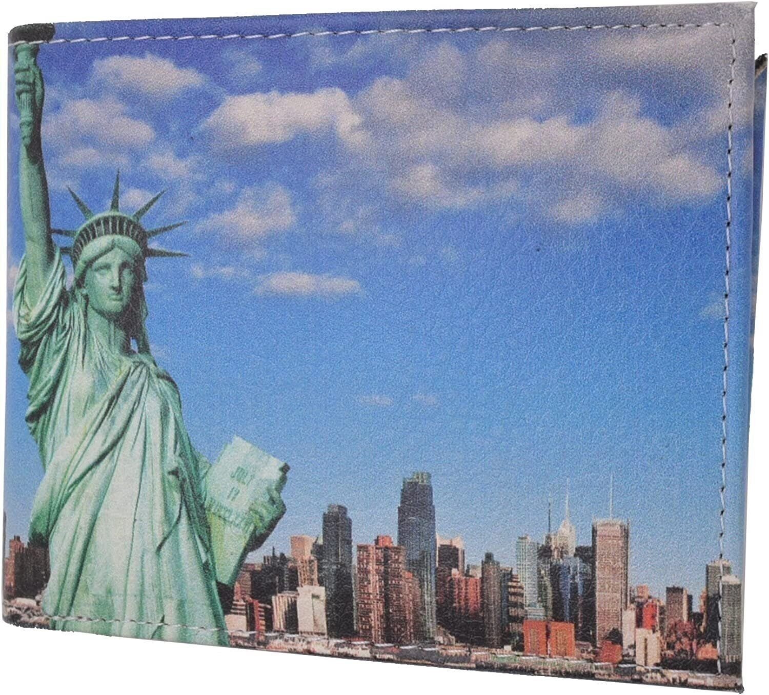 Statue of Liberty Genuine Leather Men's Bifold Wallet Multi Card ID Center Flap
