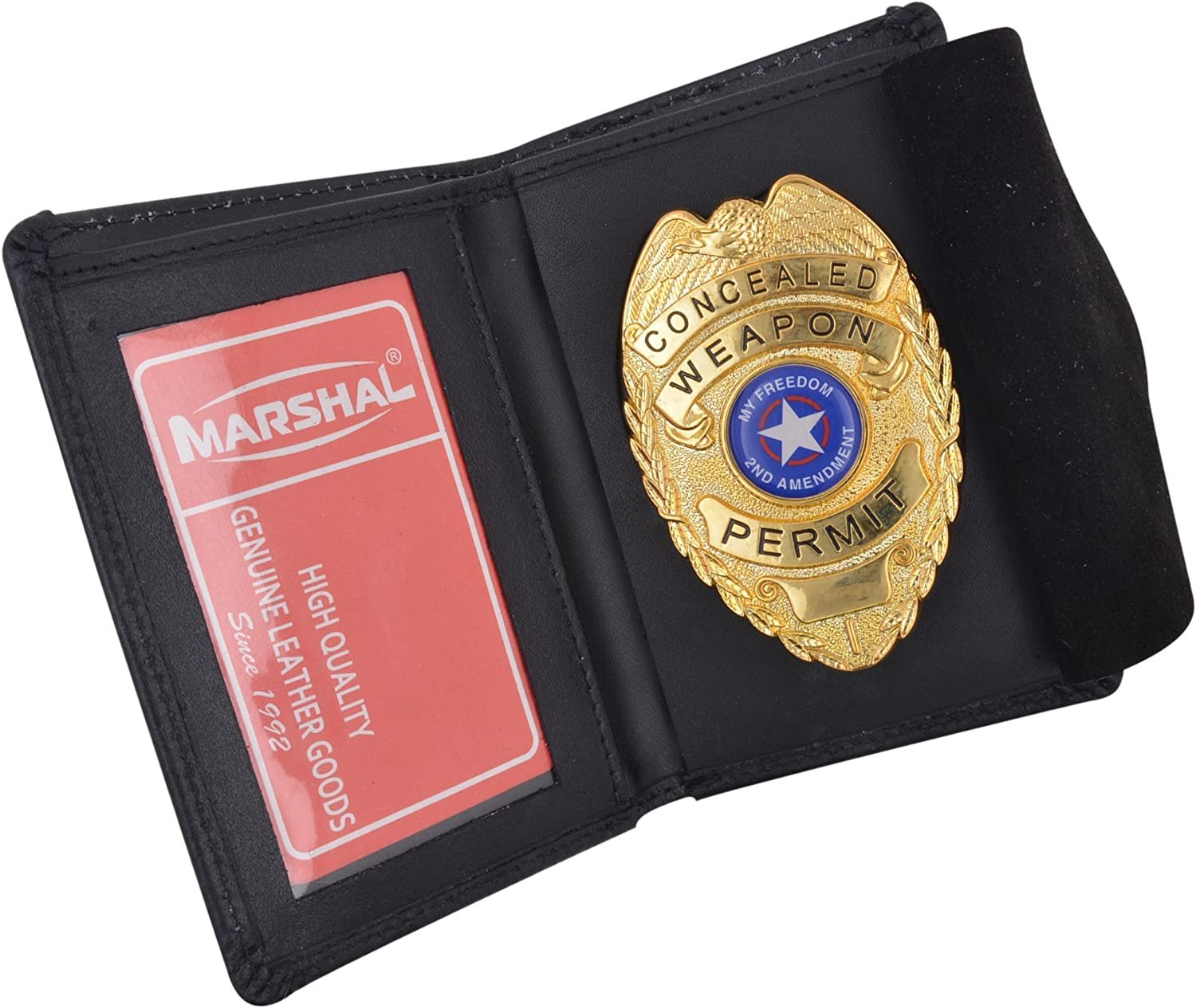 Marshal Genuine Leather RFID Slim Thin Bifold ID Money Wallet Oval Shape Badge Holder