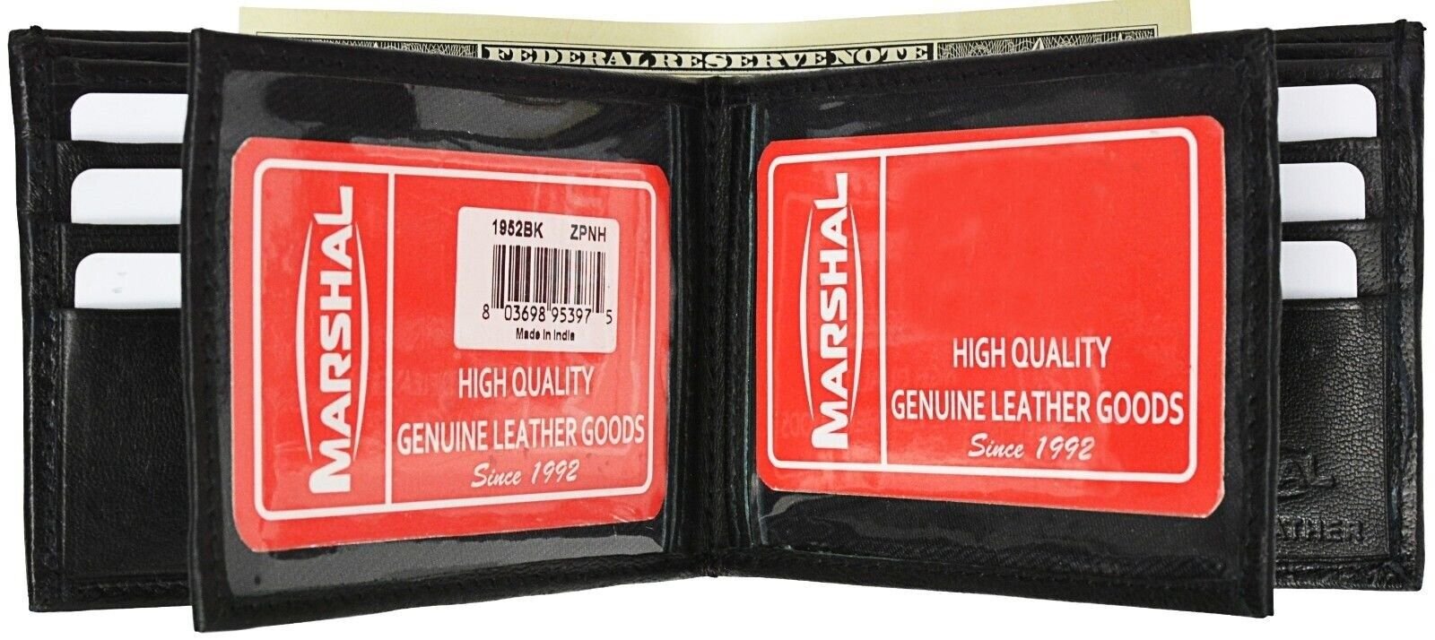 Lambskin Leather Bifold Double Center Flap 2 ID Windows Card Holder Wallet