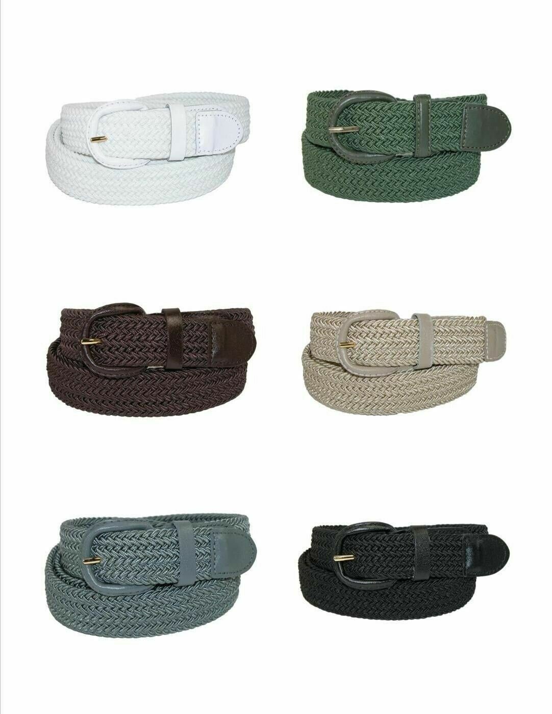 7001 Men's New Leather Covered Buckle Woven Elastic Stretch Belt 1-1/4