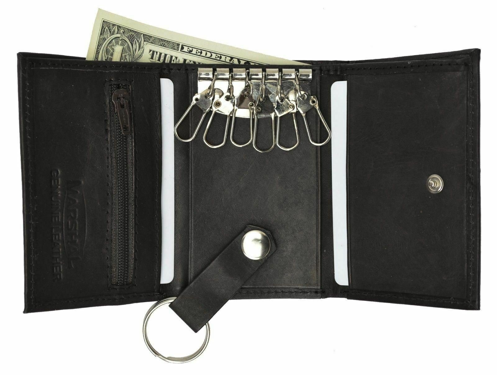 Genuine Leather Men's Key Holder Accessory Easy 6 + Key Chain Wallet Case Black