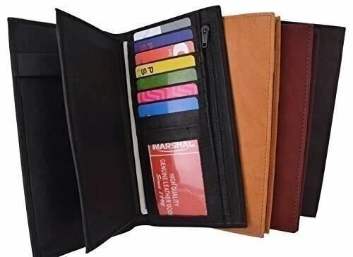 Womens Genuine Leather Checkbook Cover Wallet Organizer with Credit Card Holder