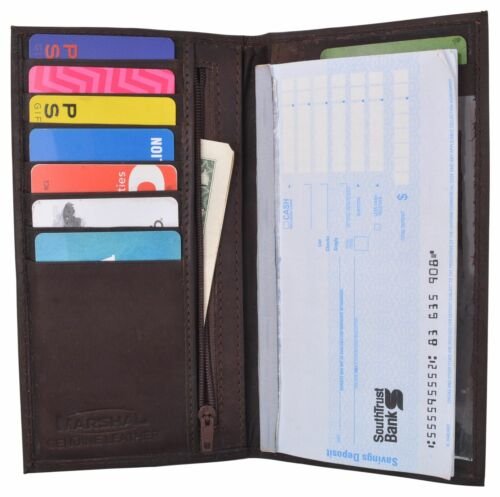 Genuine Leather Checkbook Cover Register Holder Slim Wallet for Men & Women - Picture 14 of 16
