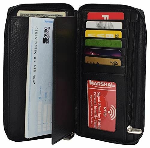 Marshal Genuine Leather Checkbook Cover Zippered (Brown)