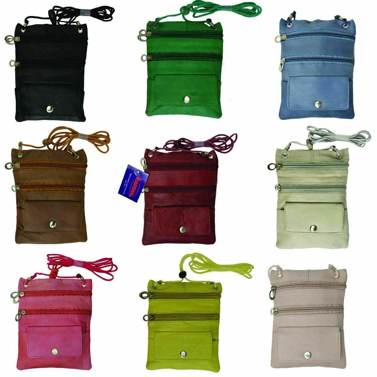 Marshal Wholesale Soft Leather Purse Organizer Shoulder Bag Travel Wallet Colors Assorted (12pcs)