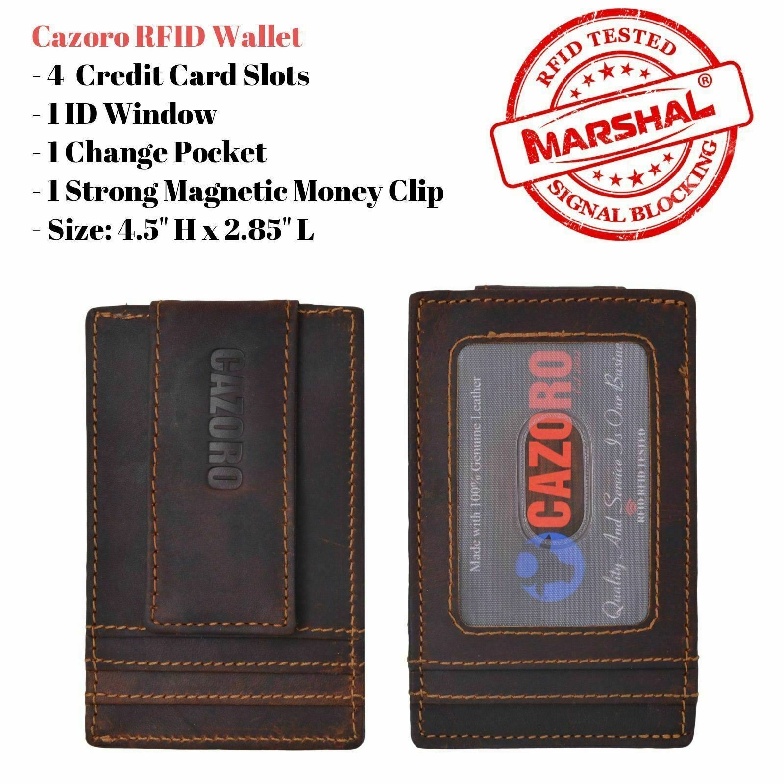 Men's Vintage RFID Blocking Magnetic Money Clip Leather Slim Wallet ...
