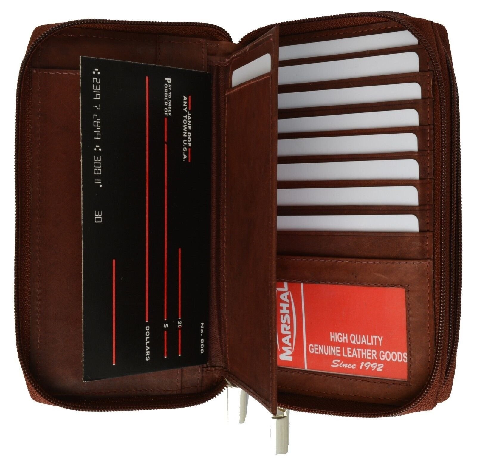 Zip around Genuine Leather Checkbook Credit Card ID Holder Wallet