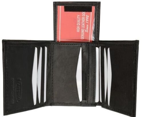 Mens Trifold Lamb Leather Card Holder Wallet W/Removable ID