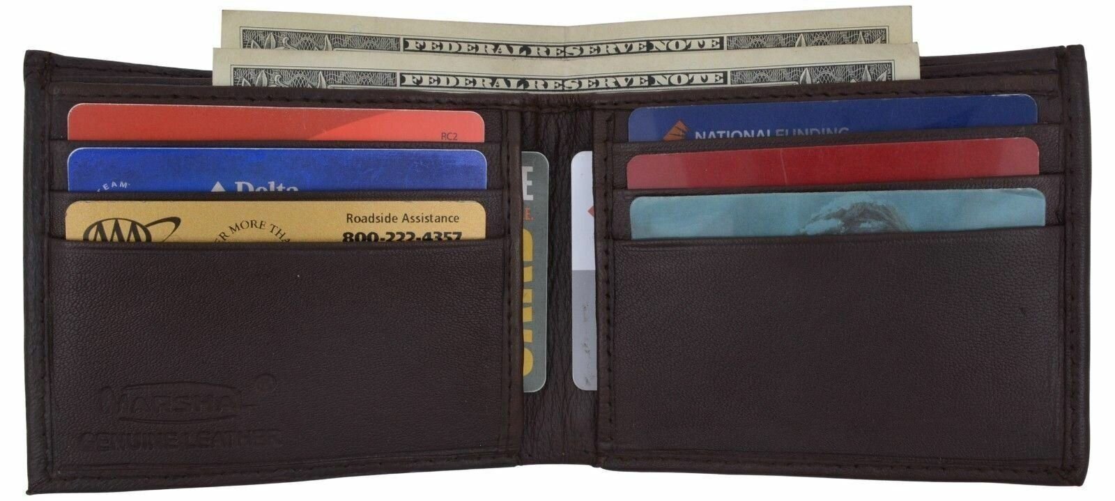 Brown Bifold Mens Lamb Leather Outside ID Window Credit Card Holder Slim Wallet