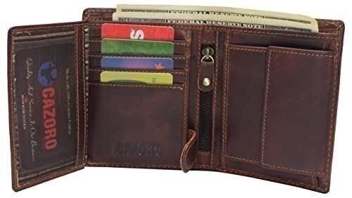 Large RFID Genuine Vintage Leather Card Holder Bifold Trifold Wallet Snap Closur