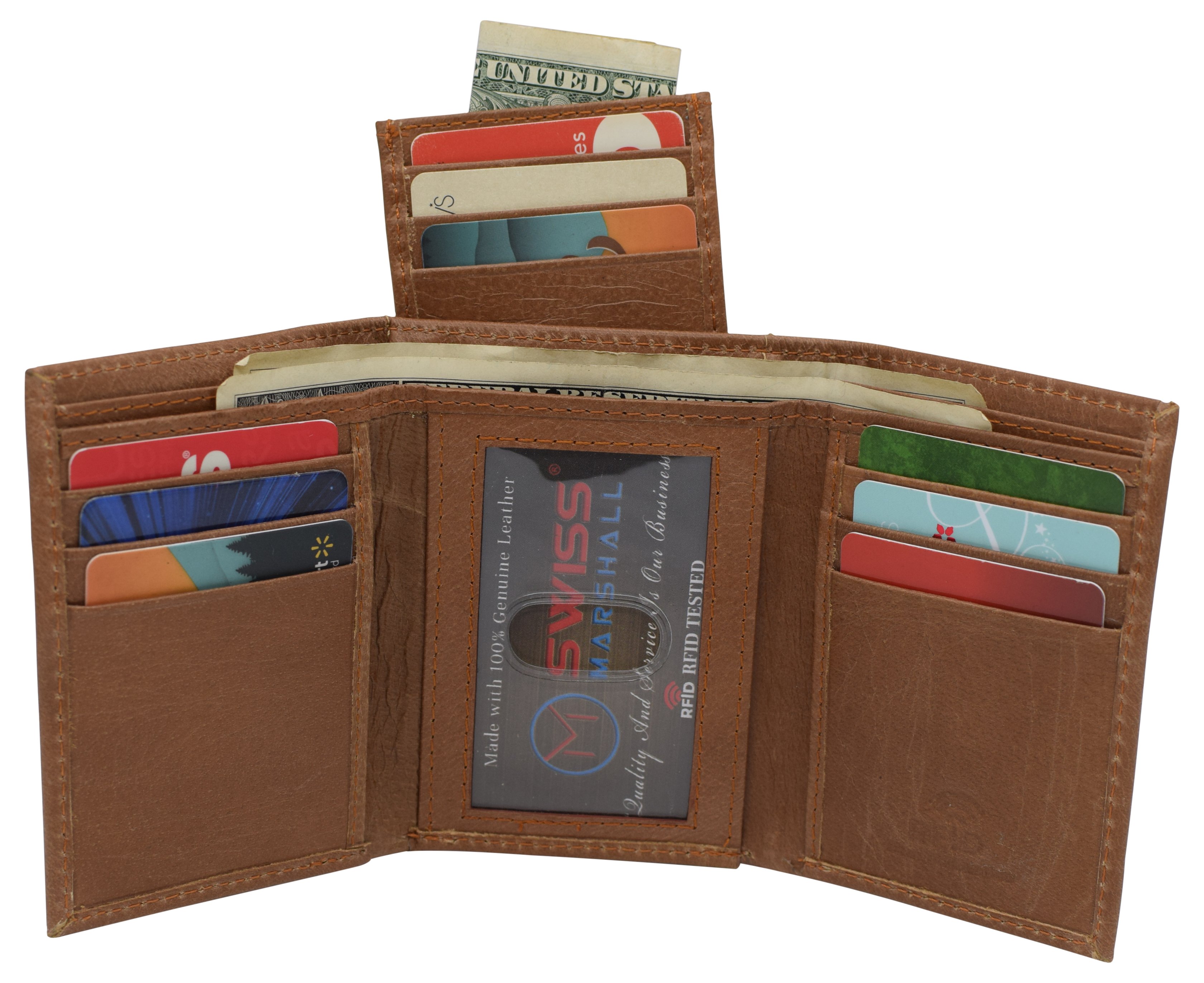 Men's Wallet RFID Genuine Leather Trifold with ID Window and Removable Card Slot - Picture 6 of 6