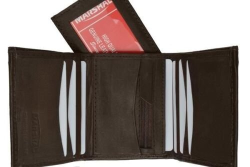 Mens Trifold Lamb Leather Card Holder Wallet W/Removable ID