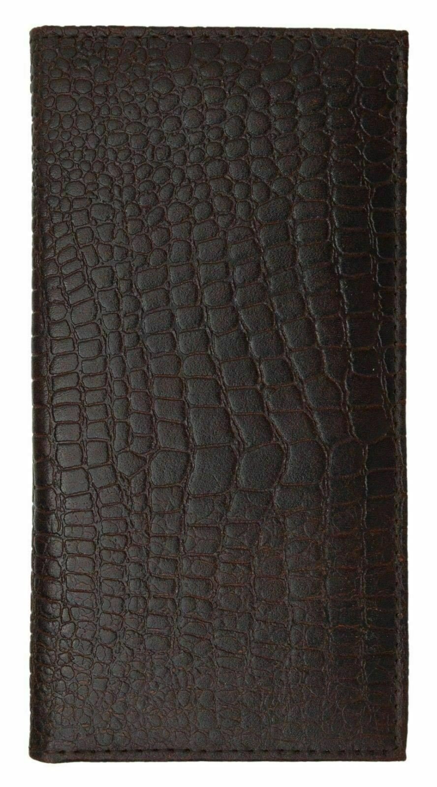 Genuine Leather PLAIN Checkbook Cover Crocodile Brown