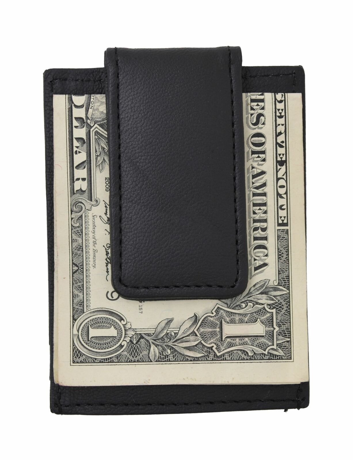 Amity Slim Magnetic Money Clip Front Pocket Genuine Leather Wallet Black