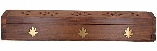 Cavelio  Rose Wooden Coffin Incense Burner - Jali and Cannabis Leaf 12