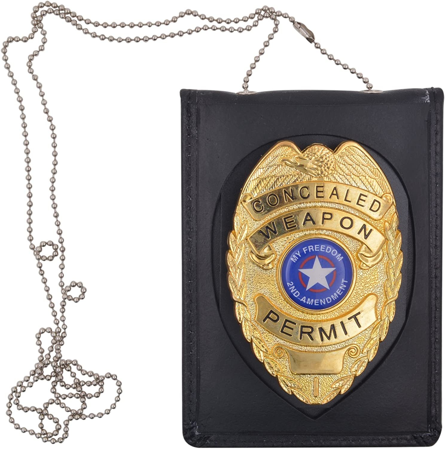 Genuine Leather Neck Chain Badge and ID Holder
