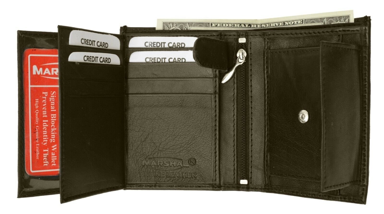 RFID Blocking Premium Leather European Style Bifold Trifold Wallet W/ ID Window - Picture 9 of 19