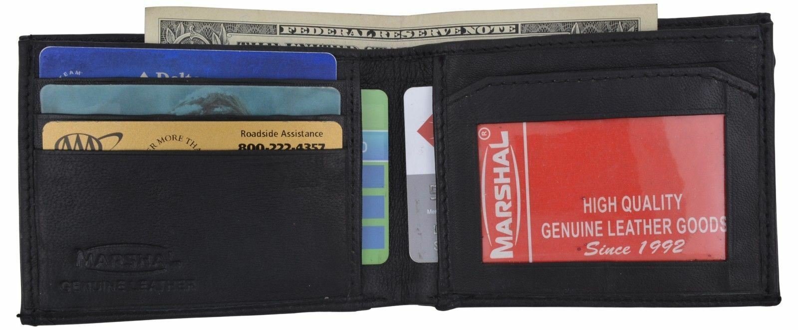 Black Mens Bifold Leather Credit Card ID Holder Wallet with Outside ID Window