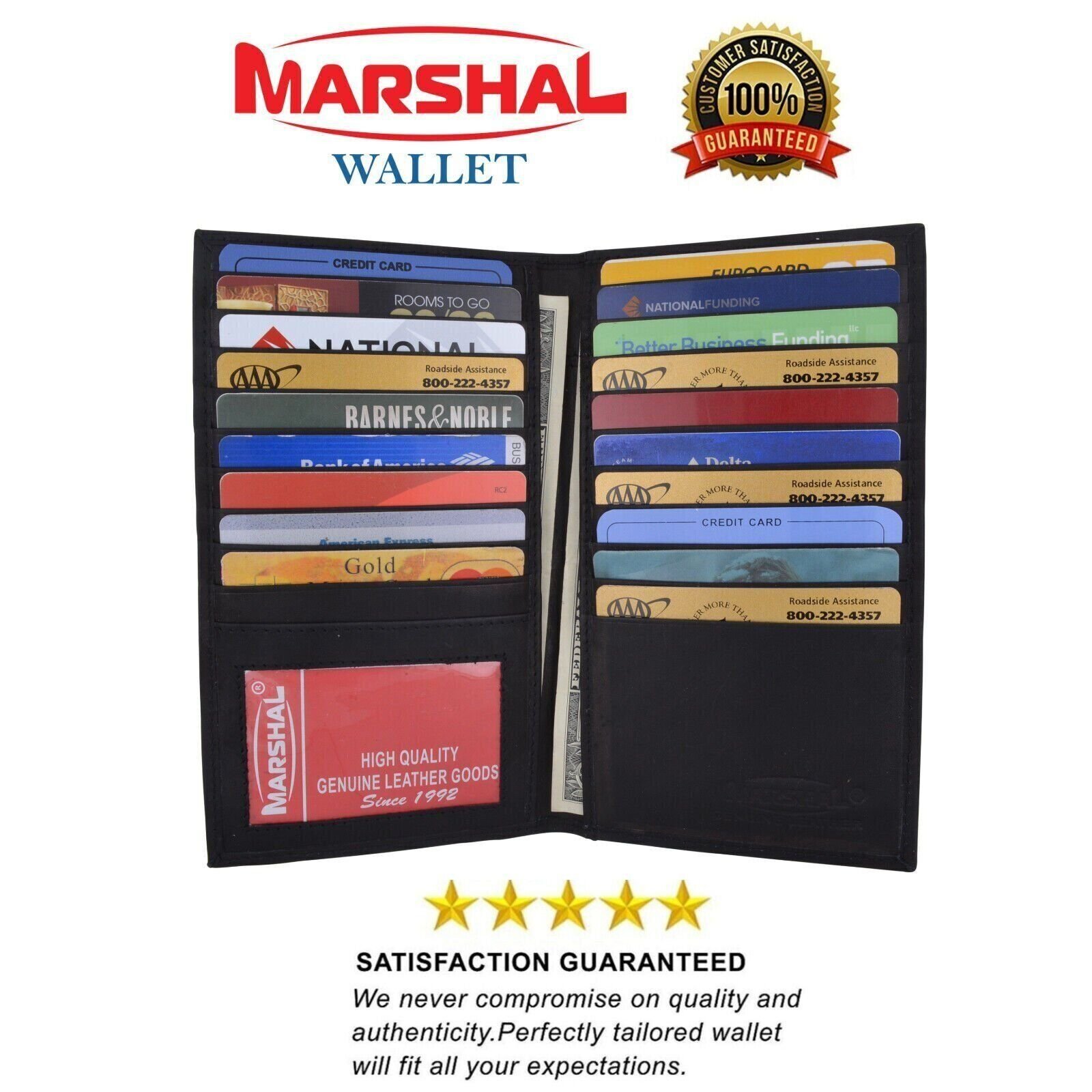 Long Genuine Leather 20 Slots Credit Card Holder with Hide Money Tall Wallet