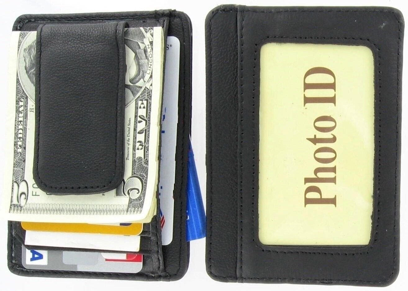 Mens Leather Wallet Money Clip Credit Card ID Holder Front Pocket Slim NEW