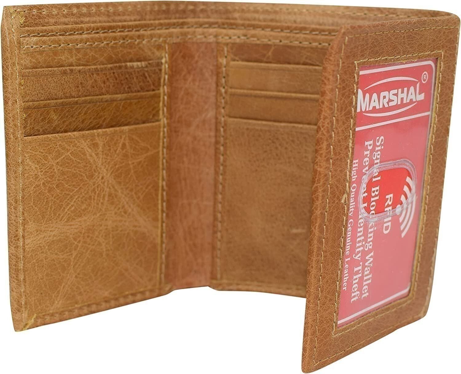 Marshal RFID Blocking Men's Cowhide Leather Outside ID Credit Card Holder...