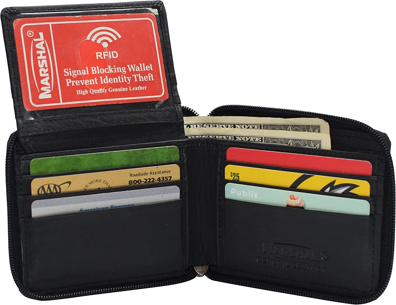 RFID Herren Leder Reißverschluss Geldbörse umlaufender Reißverschluss Geldbörse Doppelfaltung mehrere Kartenfächer Geldbörse - Bild 2 von 3