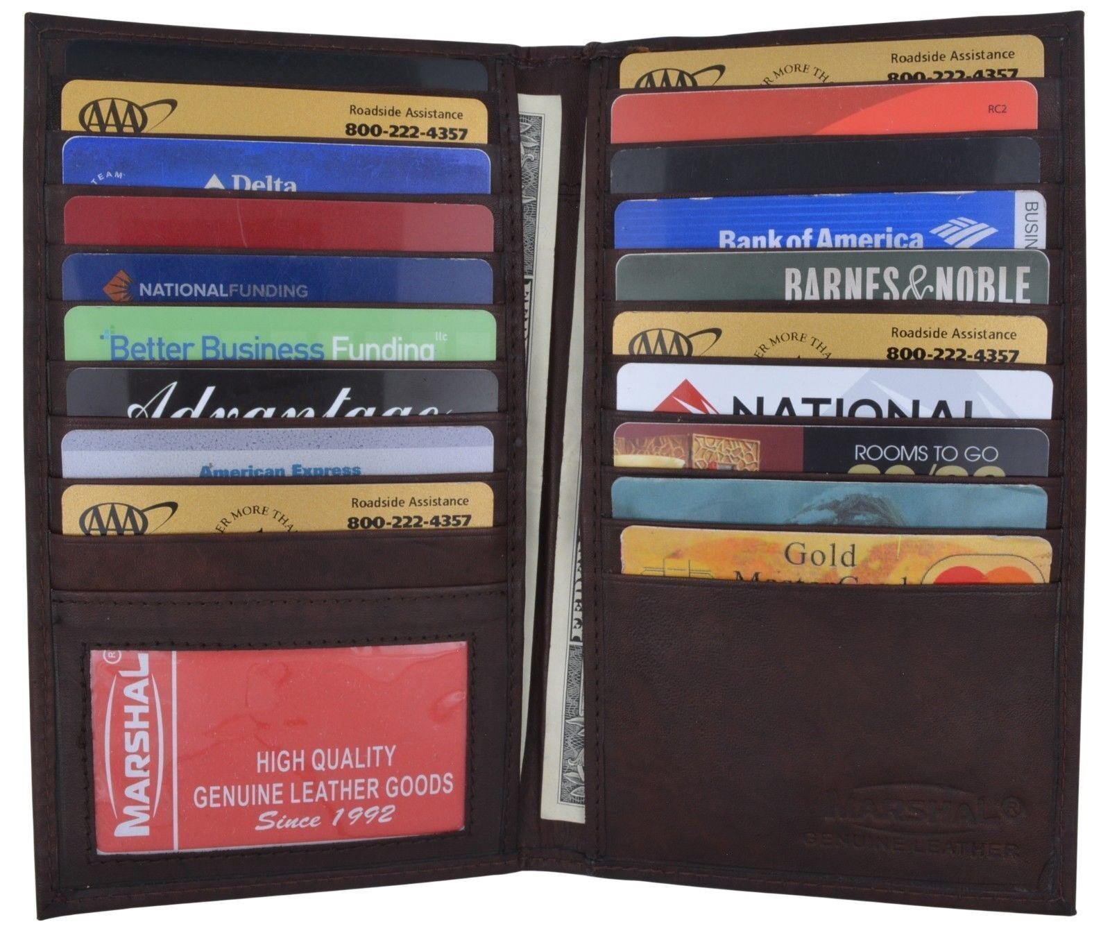 Genuine Leather Credit Card Holder Wallet 19 Card Slots + 1 ID Window - Picture 12 of 20
