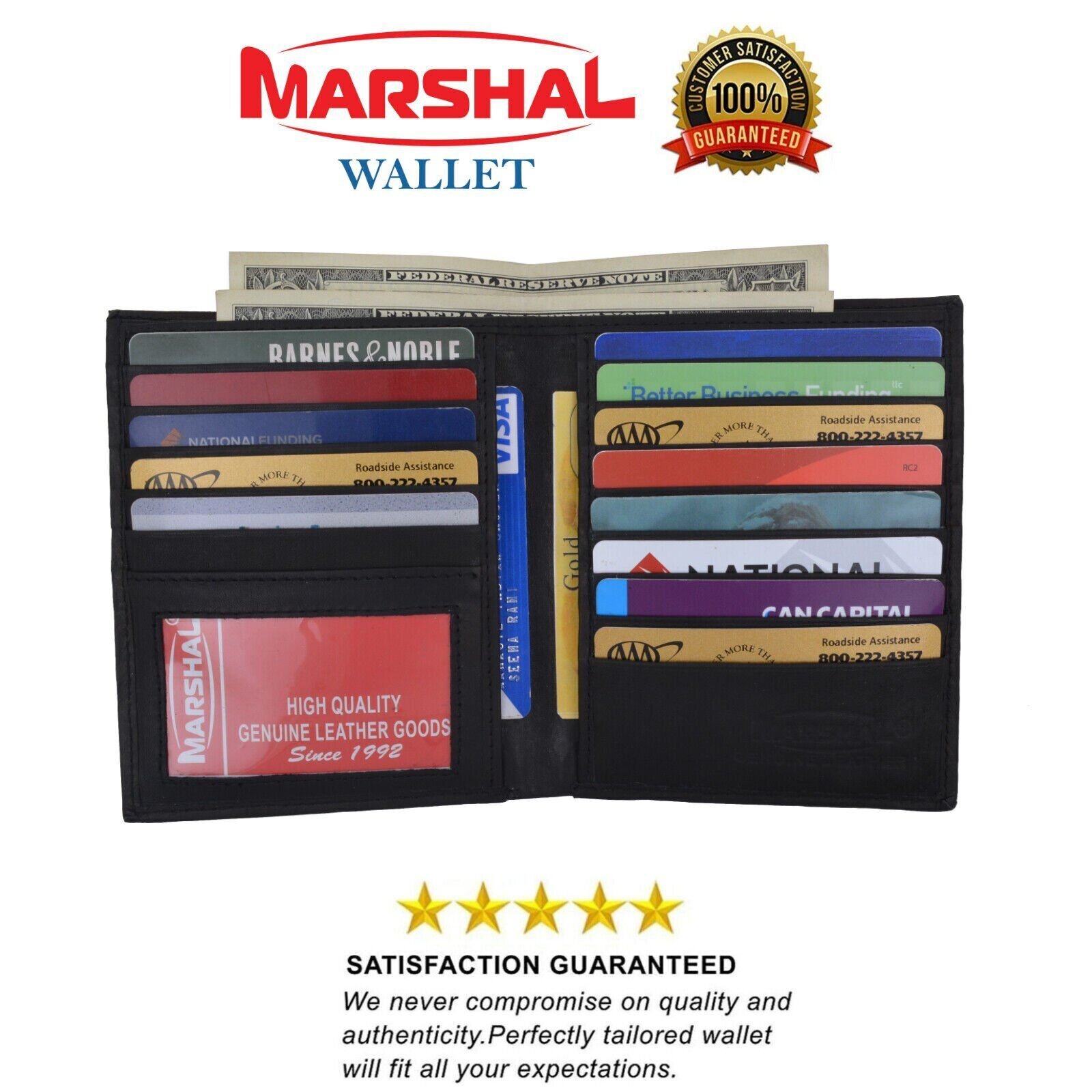 Men's Genuine Leather Bifold Wallet Slim Hipster Cowhide Credit Card and ID New