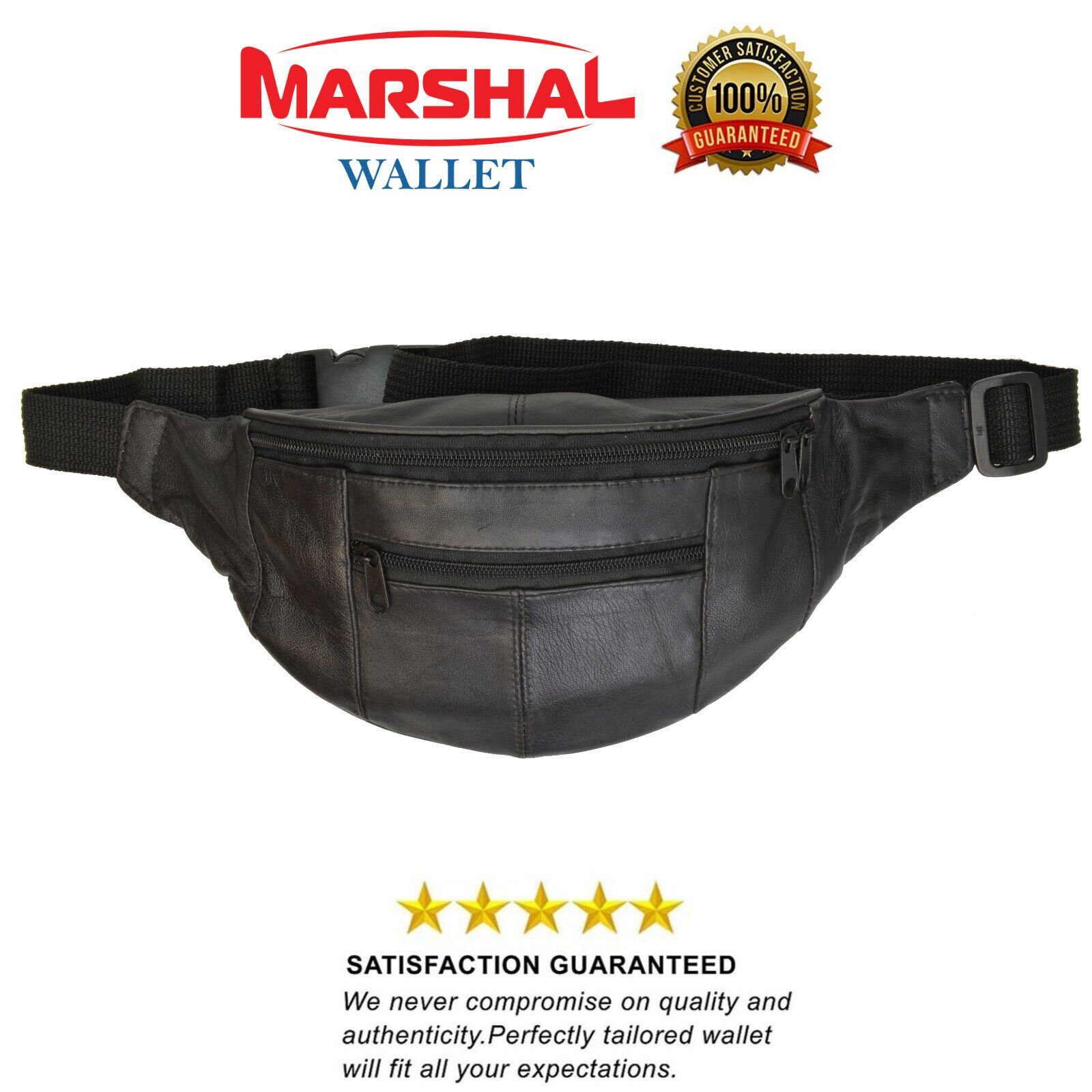 New Black Leather Waist Fanny Pack Travel Belt Bag Hip Travel Pouch 40