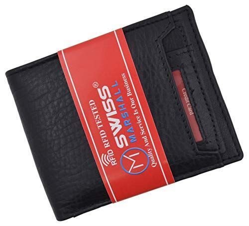 Swiss Marshall Men's Real Leather Wallet Credit Debit Card Holder RFID Blocking Removable ID Bifold Wallets for Men Gift Box (Black)