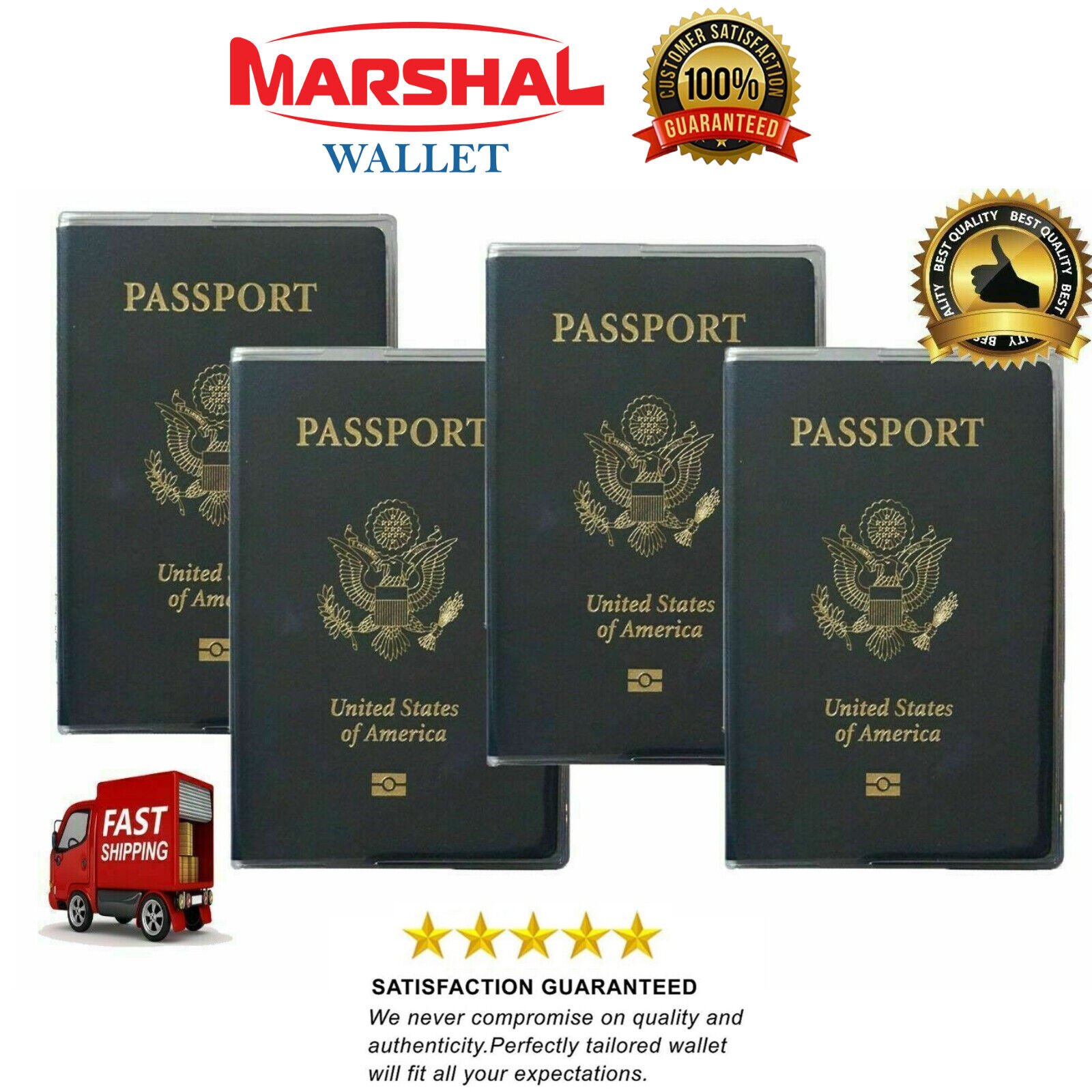 Set of 4 Heavy Duty Clear Vinyl Plastic Passport Cover Holder Travel Family Pack